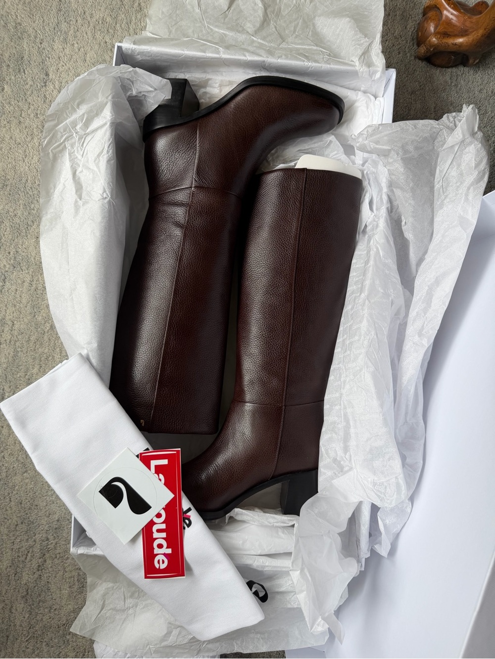 Larroude Ricky Boot Tall Brown Leather Heel Boots - Picture 3 of 5